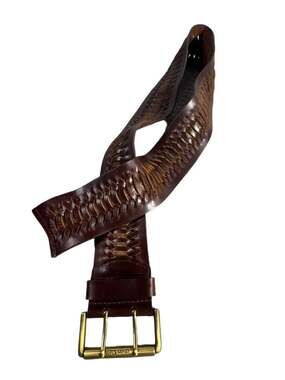 Calvin Klein Brown Woven Wave Genuine Leather Belt